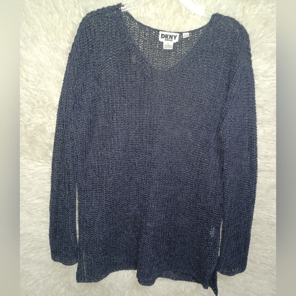 DKNY Women's Deep Blue V-Neck Sweater